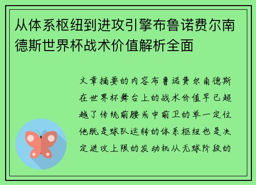 从体系枢纽到进攻引擎布鲁诺费尔南德斯世界杯战术价值解析全面
